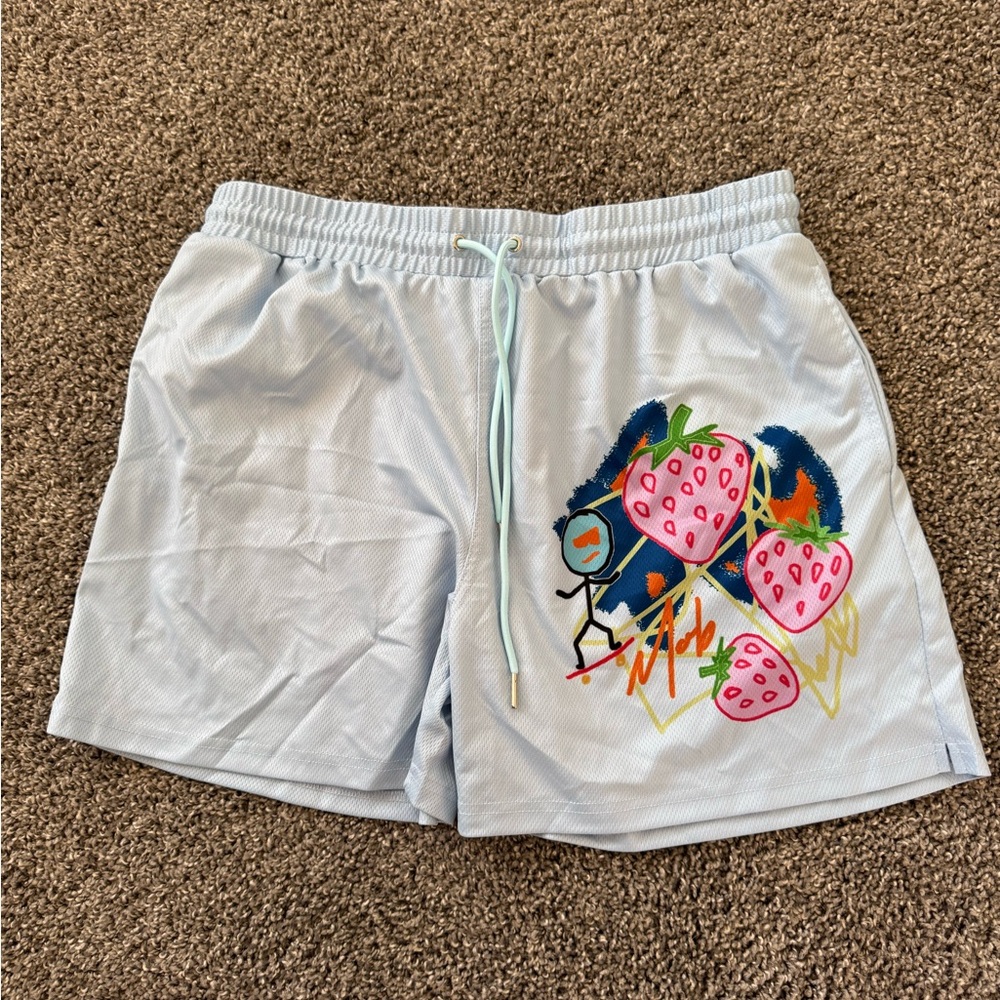 Strawberry Milk Mob Blue Swim Trunks Vibrant Graphic Design